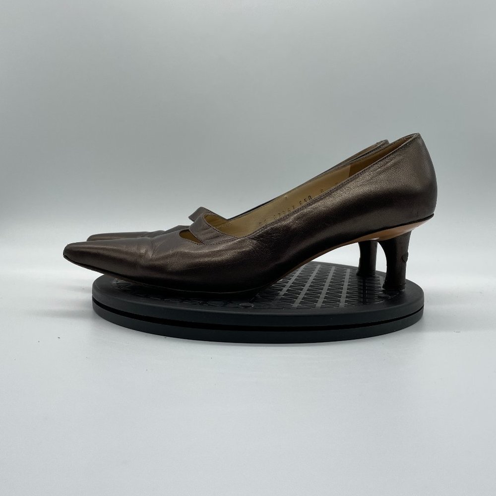 Womens Salvatore Ferragamo Leather Kitten Heels Size 8 Brown​​​​​​​